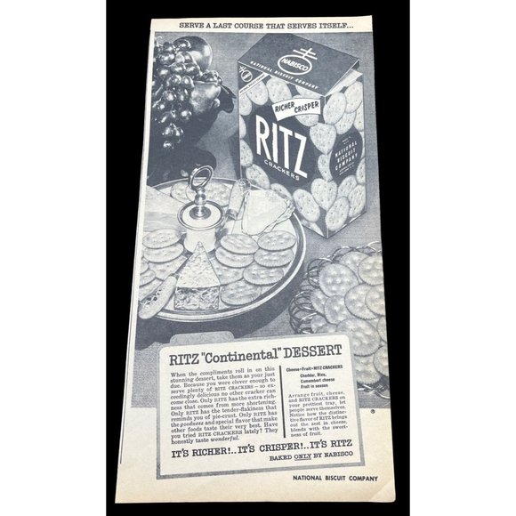 Nabisco Ritz Crackers Vintage Print Ad 1954 Continental Dessert Recipe - Picture 1 of 4